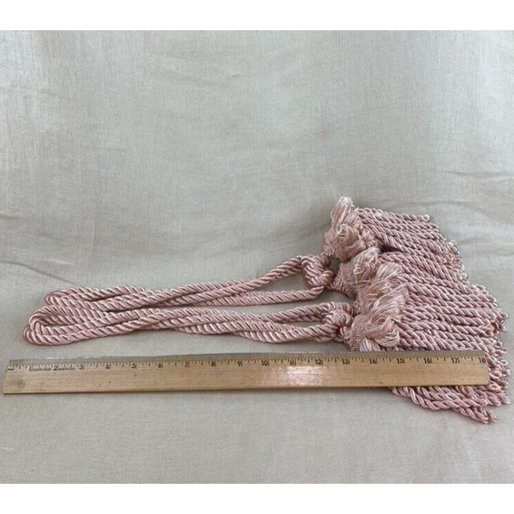 Large Ornate Roped Drapery Curtain Tieback Tassels in Pink Set of 2 - Picture 4 of 4